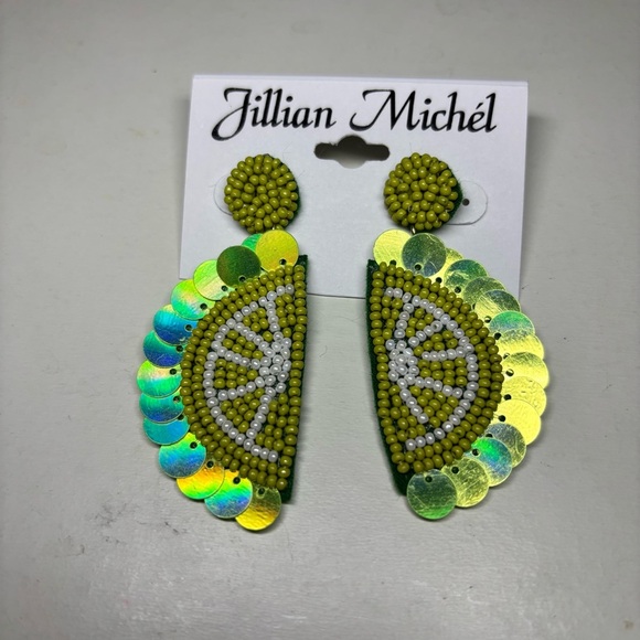 Jillian Michel Lime Slice Beaded sequin Earrings NWT - Picture 1 of 3